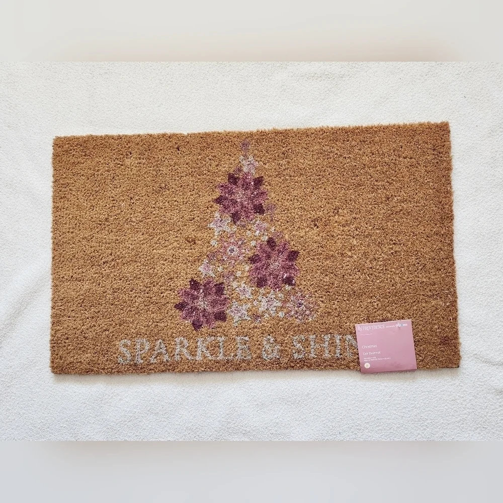 NWT Christmas tree SPARKLY & SHINE Coir outdoor Doormat  Natural Fiber 18 × 30in